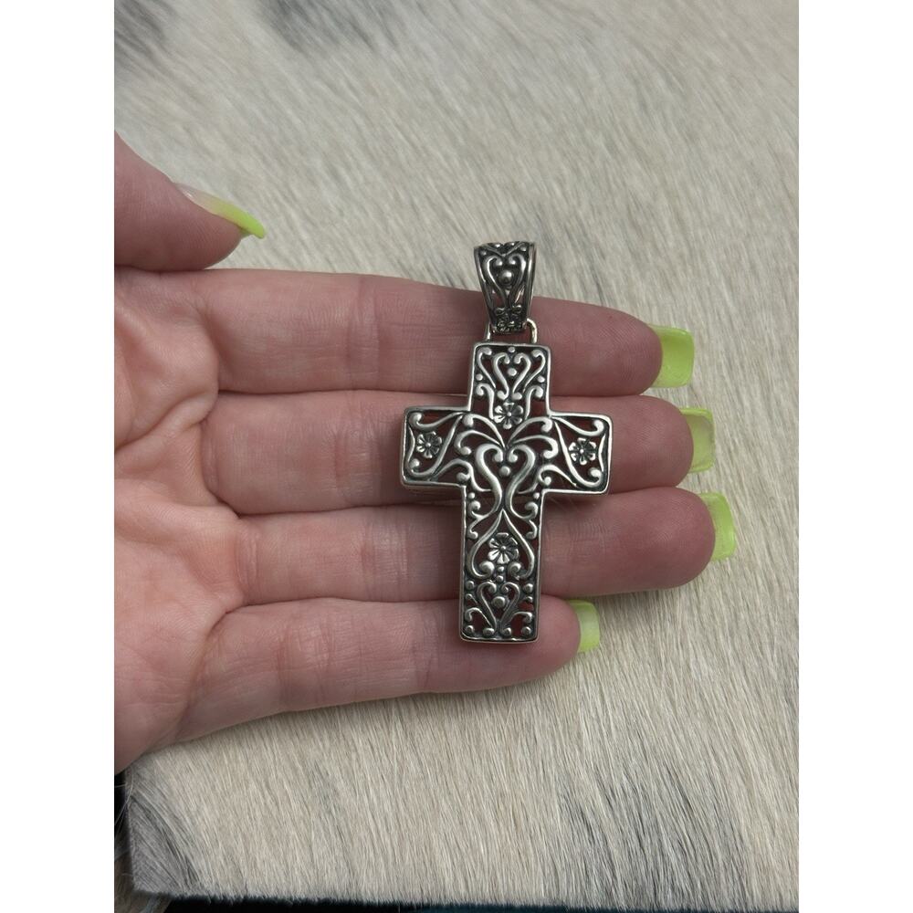 Carolyn Pollack Relios Sterling Silver Swirly Cross Crucifix Pendant Filigree